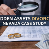 hidden assets divorce Nevada case study showing financial documents and wedding rings