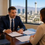 Las Vegas alimony lawyer discussing spousal support settlement strategy with client