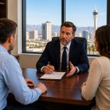 Las Vegas alimony lawyer meeting with divorcing couple to discuss spousal support and financial matters